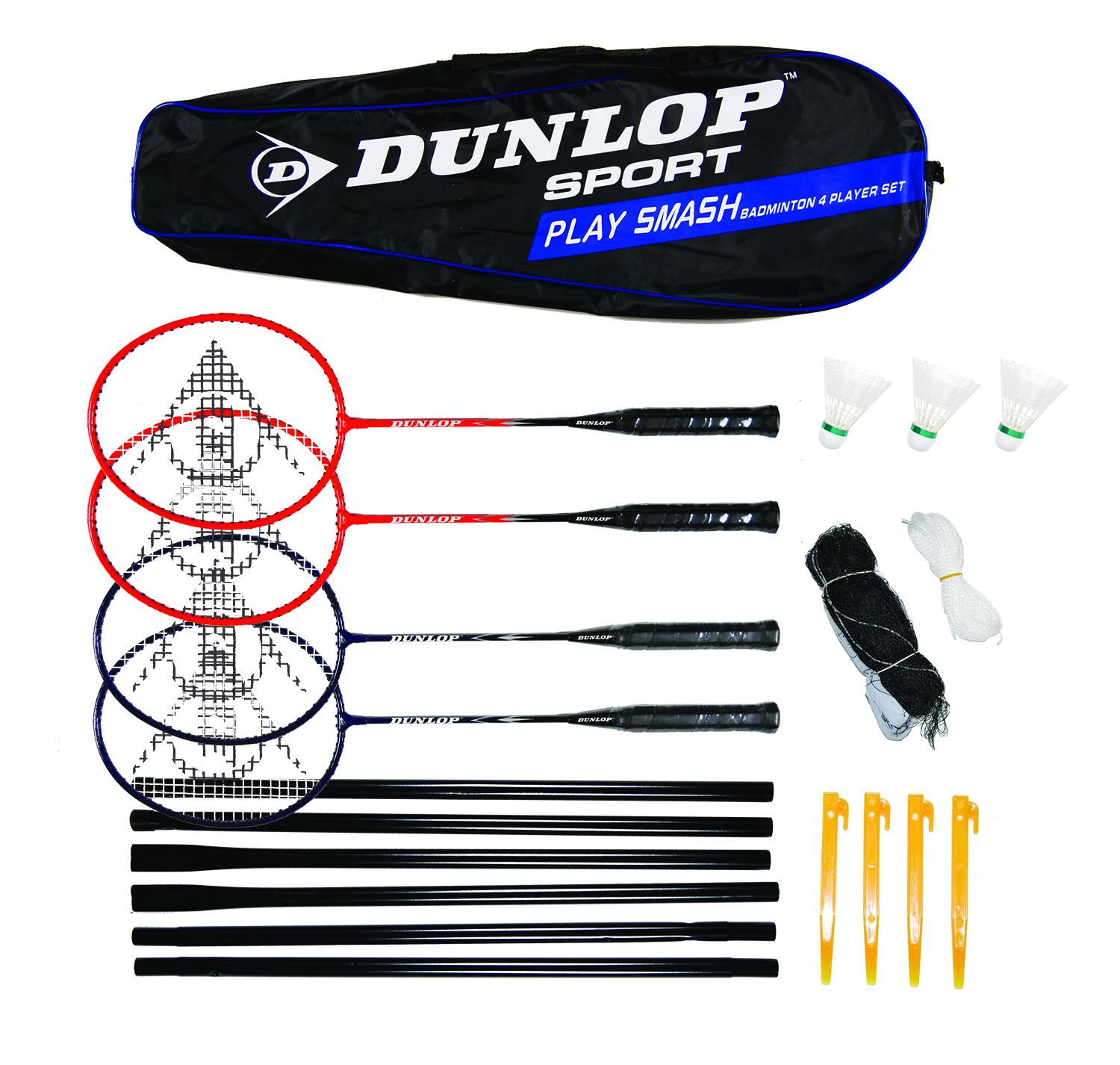 Dunlop Play Smash 4 Player Badminton Set Squash Equipments by